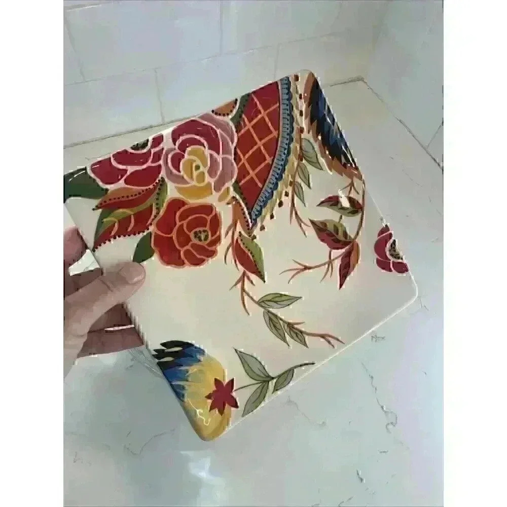 VIDA by Eva Mendes for ESPANA Rose Print Large Square Salad Plate 8.5" HTF Rare - Picture 3 of 5